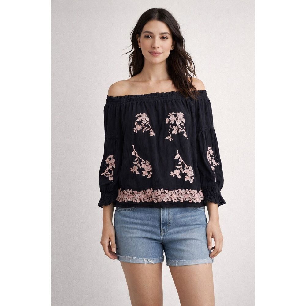 American Eagle Off Shoulder Embroidered Floral Boho Top Small